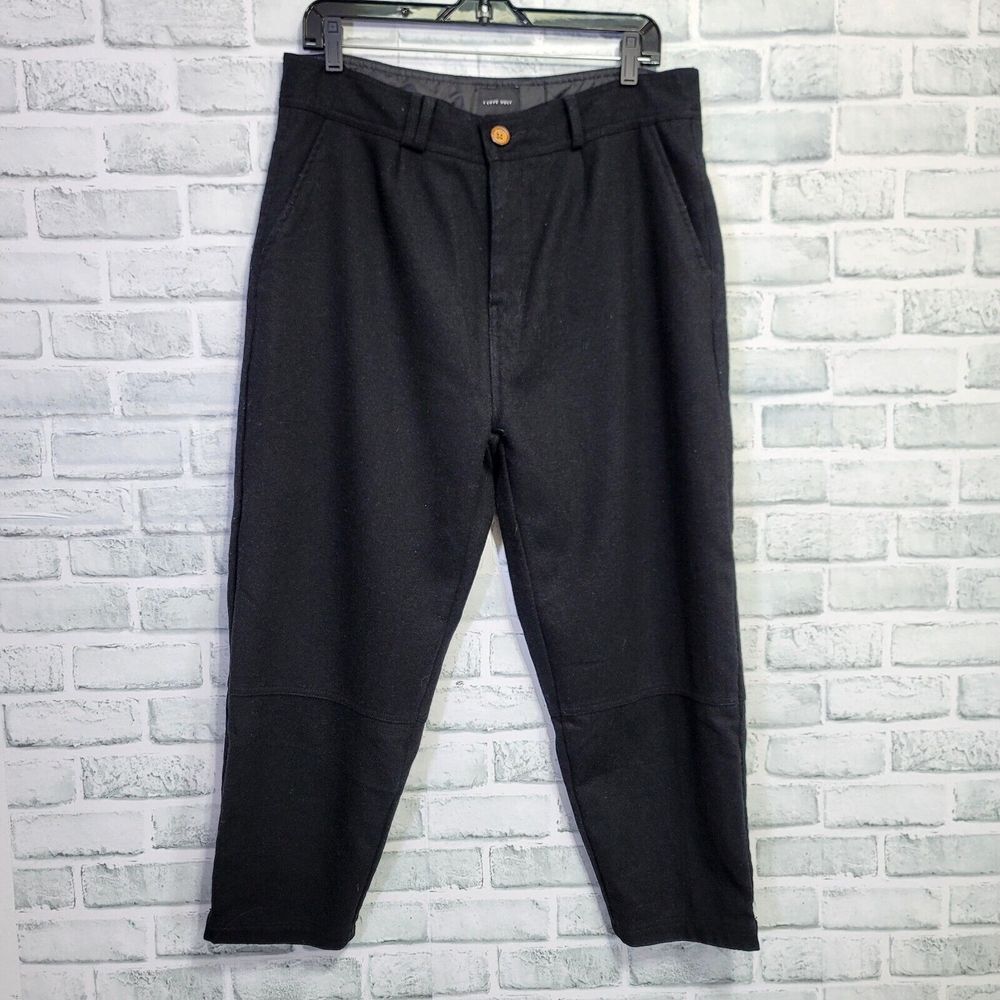I Love Ugly MENS L Slim Kobe Wool Blend Black Trousers‎ Pants